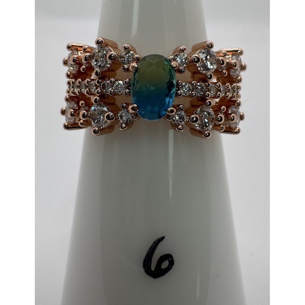 Size 6 Bomb Party Ring - RBP4955 The Iris Ring - Azure Blue BiColor Tourmaline